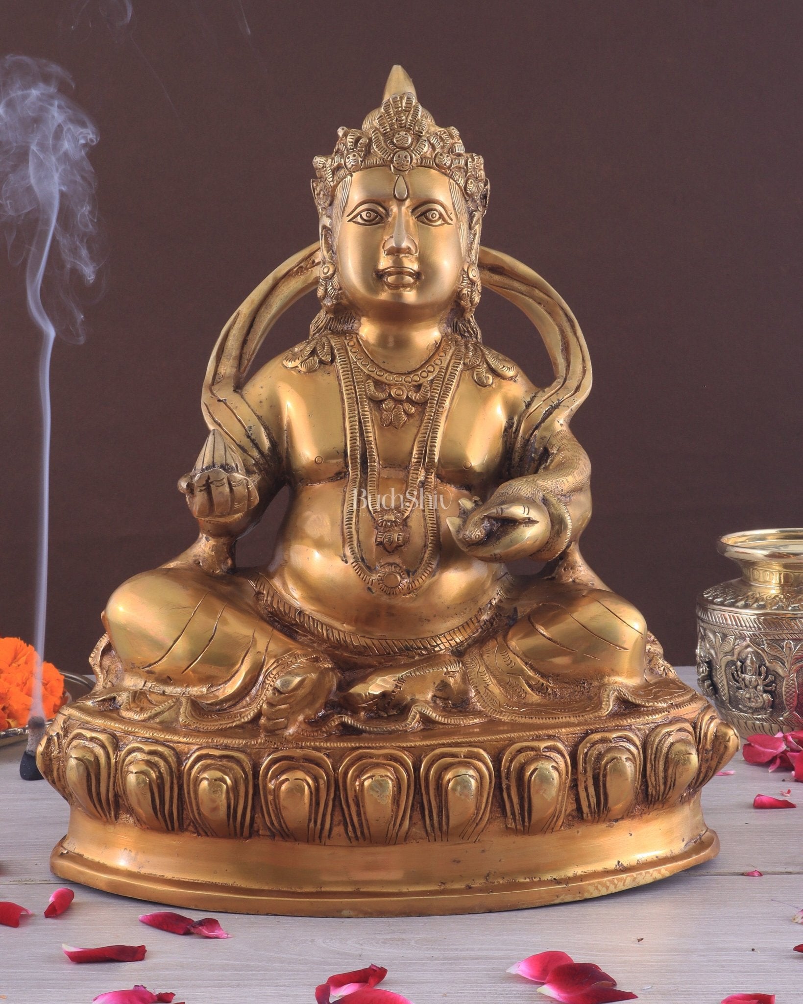 Pure Brass Lord Kubera Large Statue 15" - Sama Homes Idol - Brass Sculpture - Eco-friendly - Sama Homes