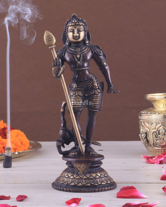 Pure Brass Lord Murugan Swamy Statue 10" brown and golden - Sama Homes Idol - Brass Sculpture