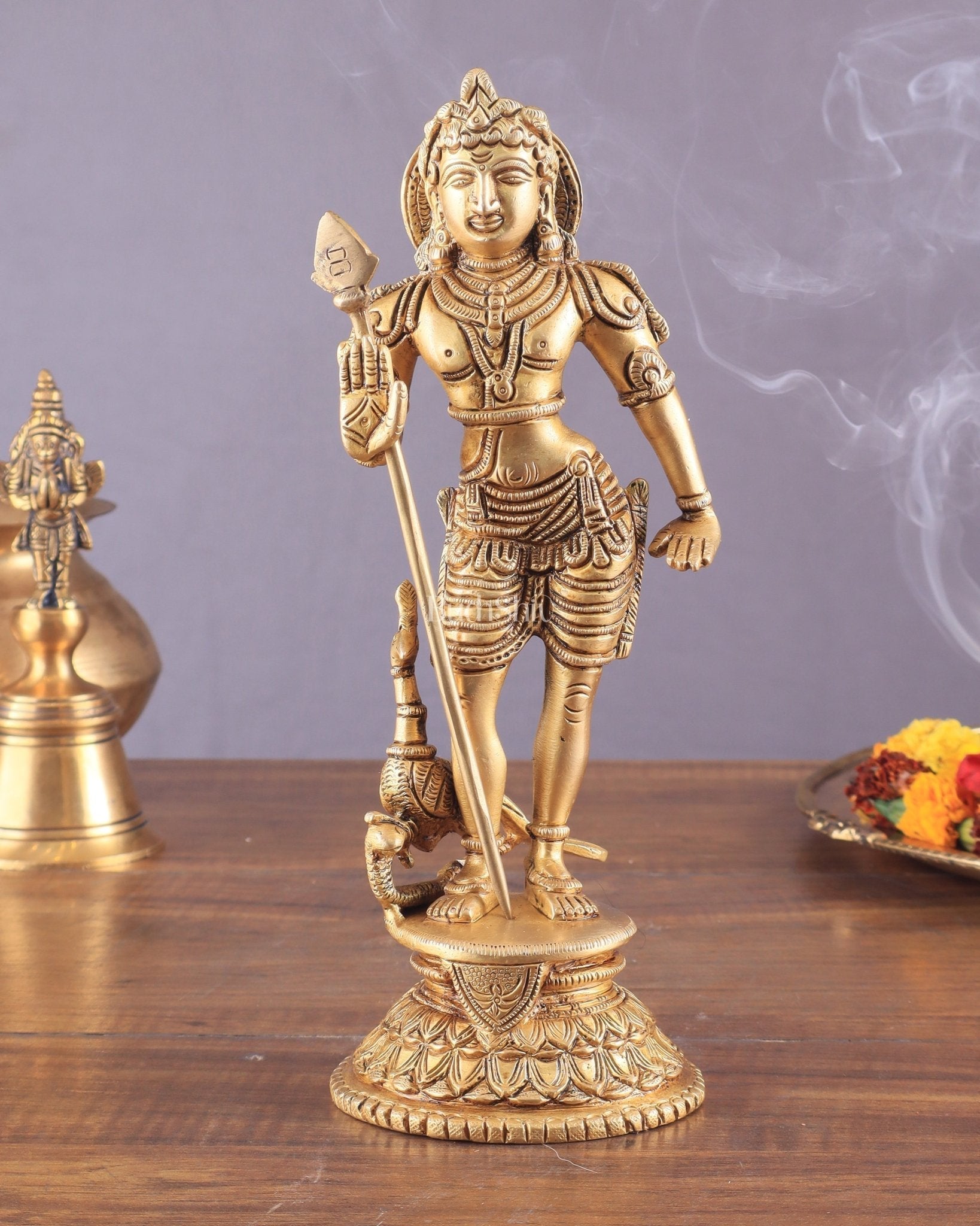 Pure Brass Lord Murugan Swamy Statue 10" - Sama Homes Idol - Brass Sculpture - Eco-friendly - Sama Homes