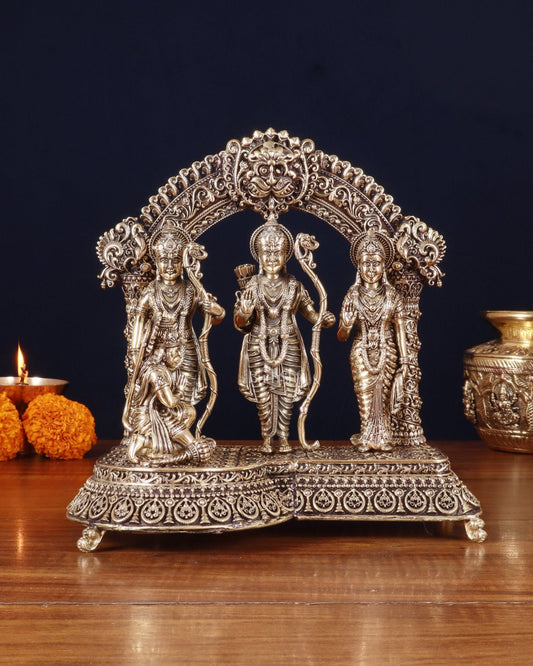 Pure Brass Lord Ram Darbar Intricately Crafted Statue – 9.5 Inch - Sama Homes Idol - Brass Sculpture
