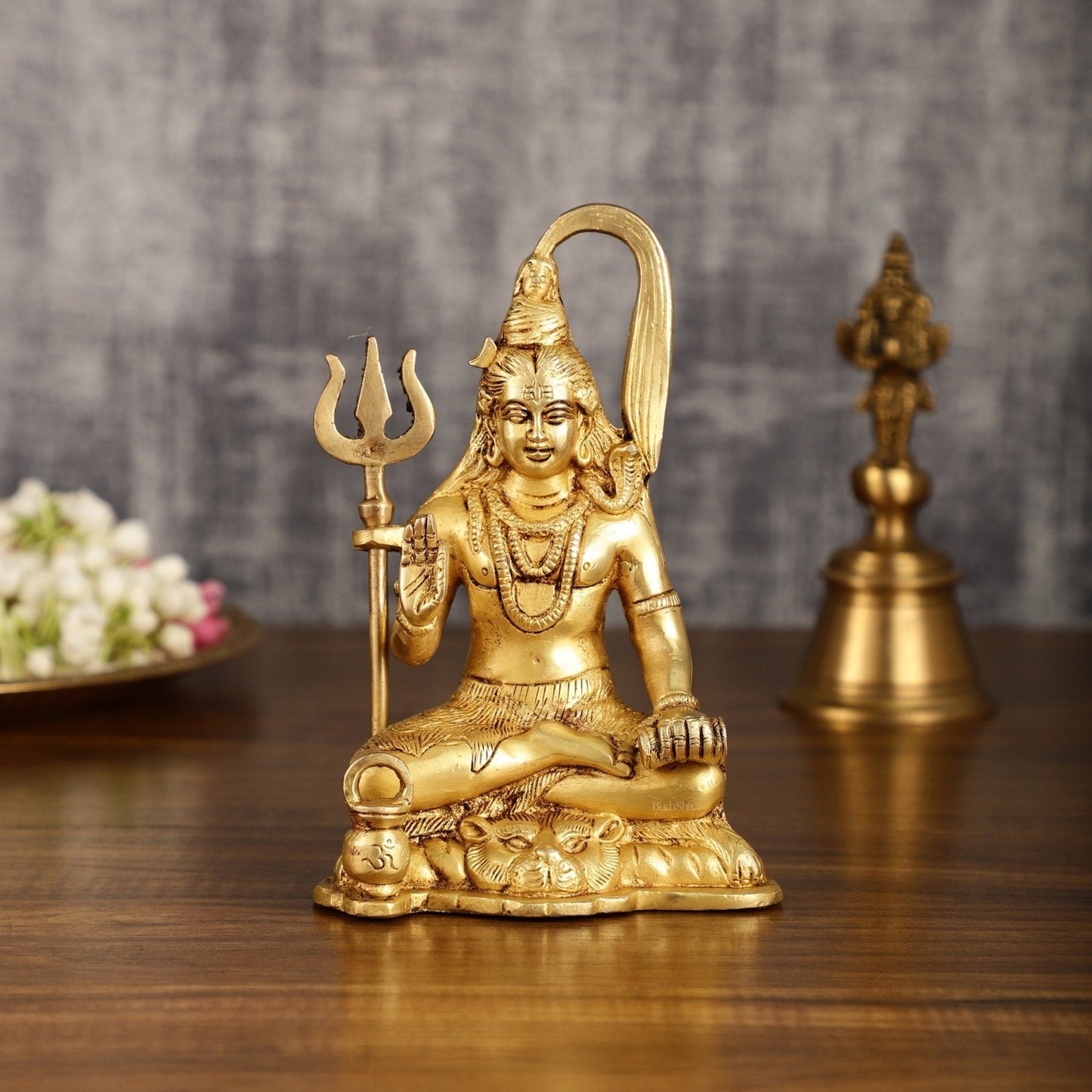 Pure Brass Lord Shiva Detailed Statue with Kamandala | 7 Inch - Sama Homes Idol - Brass Sculpture
