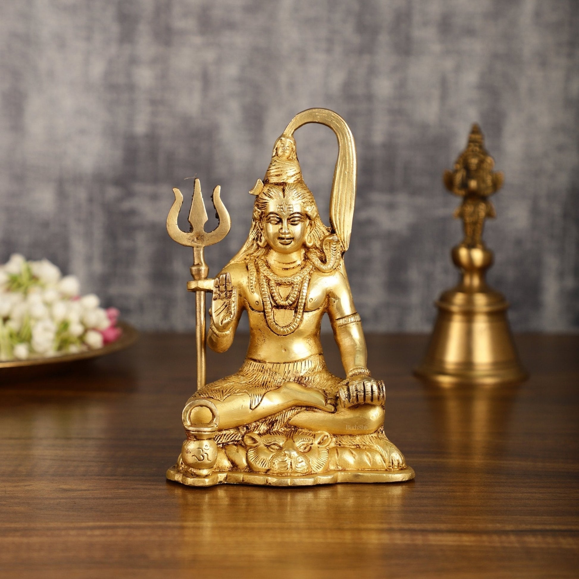 Pure Brass Lord Shiva Detailed Statue with Kamandala | 7 Inch - Sama Homes Idol - Brass Sculpture - Eco-friendly - Sama Homes