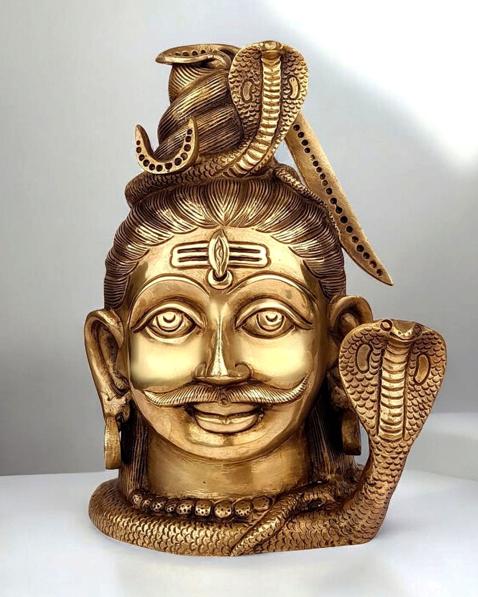 Pure Brass Lord Shiva face Mahakaal Mukhalingam 10 inch - Sama Homes Idol - Brass Sculpture - Eco-friendly - Sama Homes