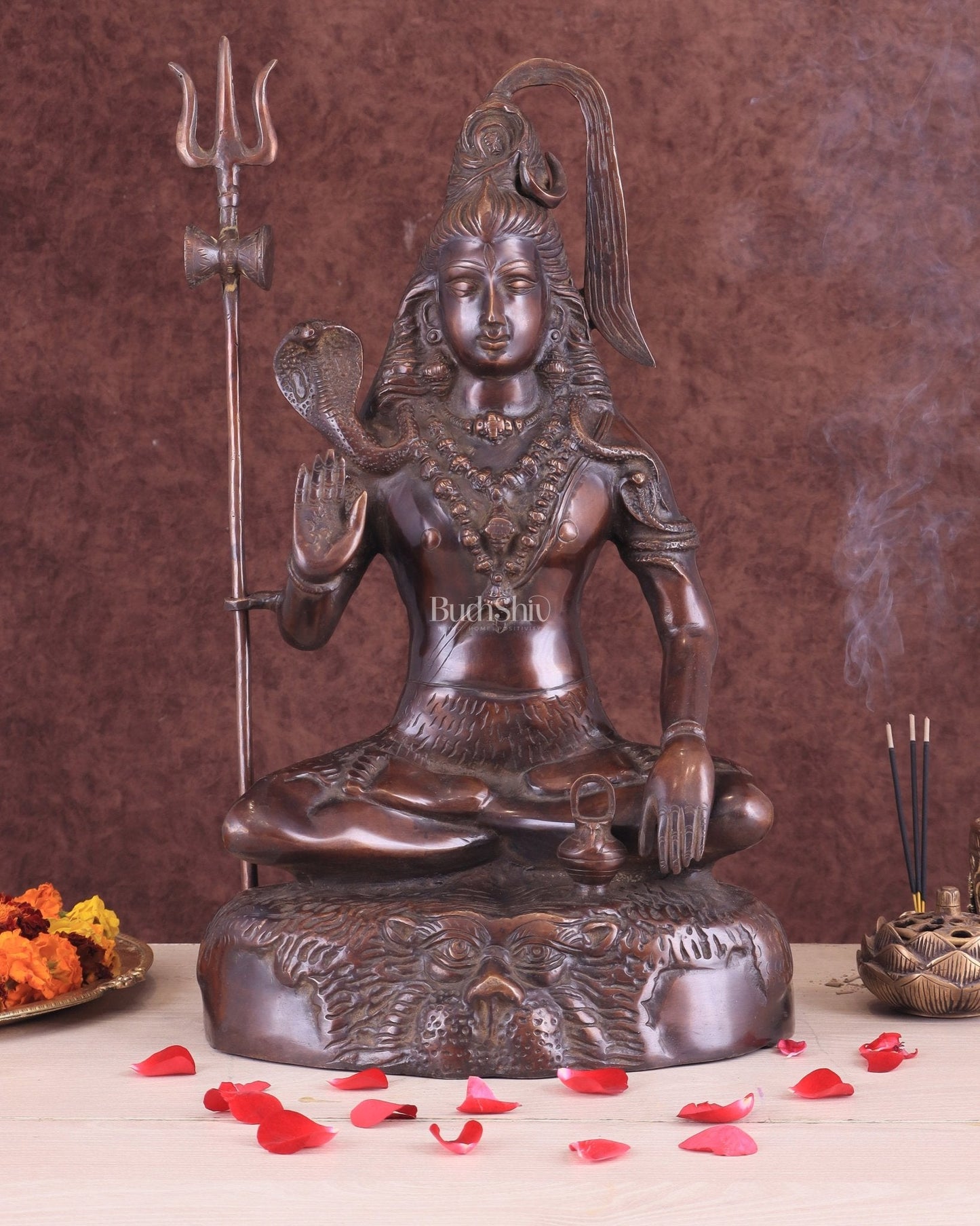 Pure Brass Lord Shiva Statue - 18" brown tone - Sama Homes Idol - Brass Sculpture