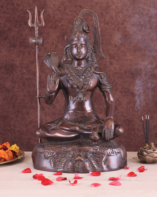 Pure Brass Lord Shiva Statue - 18" brown tone - Sama Homes Idol - Brass Sculpture