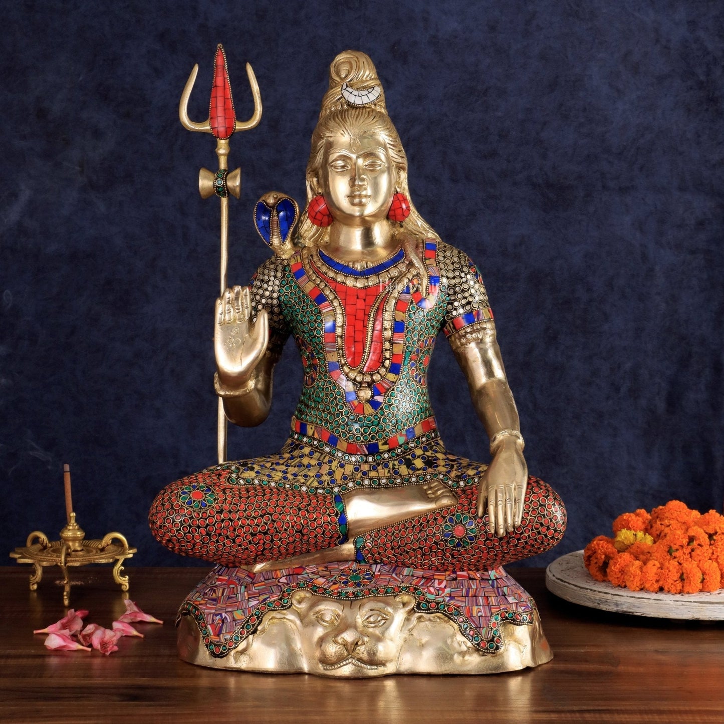 Pure Brass Lord Shiva Statue - 23" Meenakari - Sama Homes Idol - Brass Sculpture