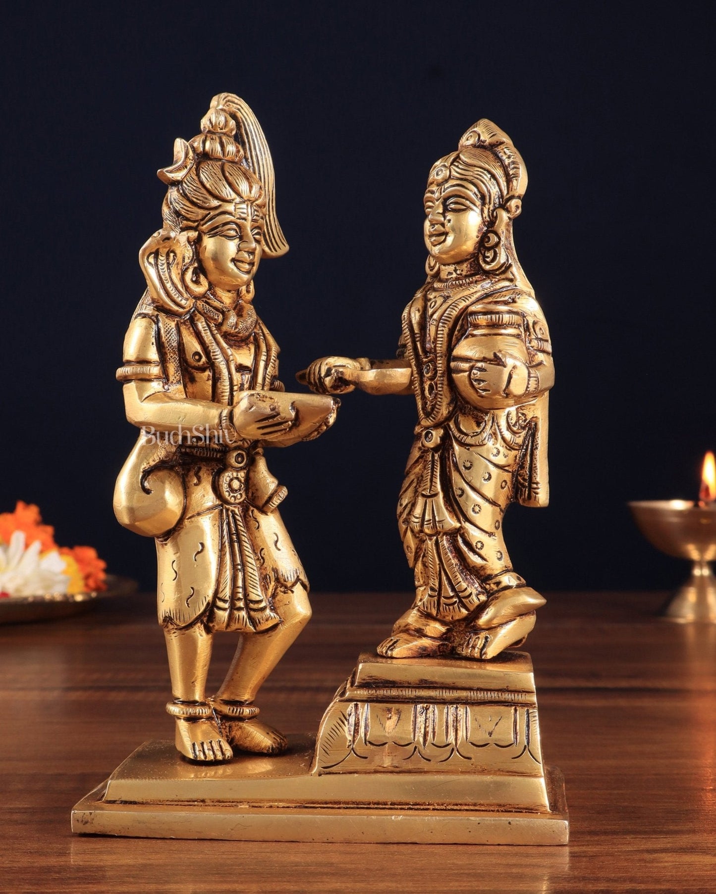 Pure Brass Lord Shiva with Annapurna Devi – 5.5" x 3.5" x 1.4" | Auspicious for Kitchen & Pooja Room - Sama Homes Idol - Brass Sculpture