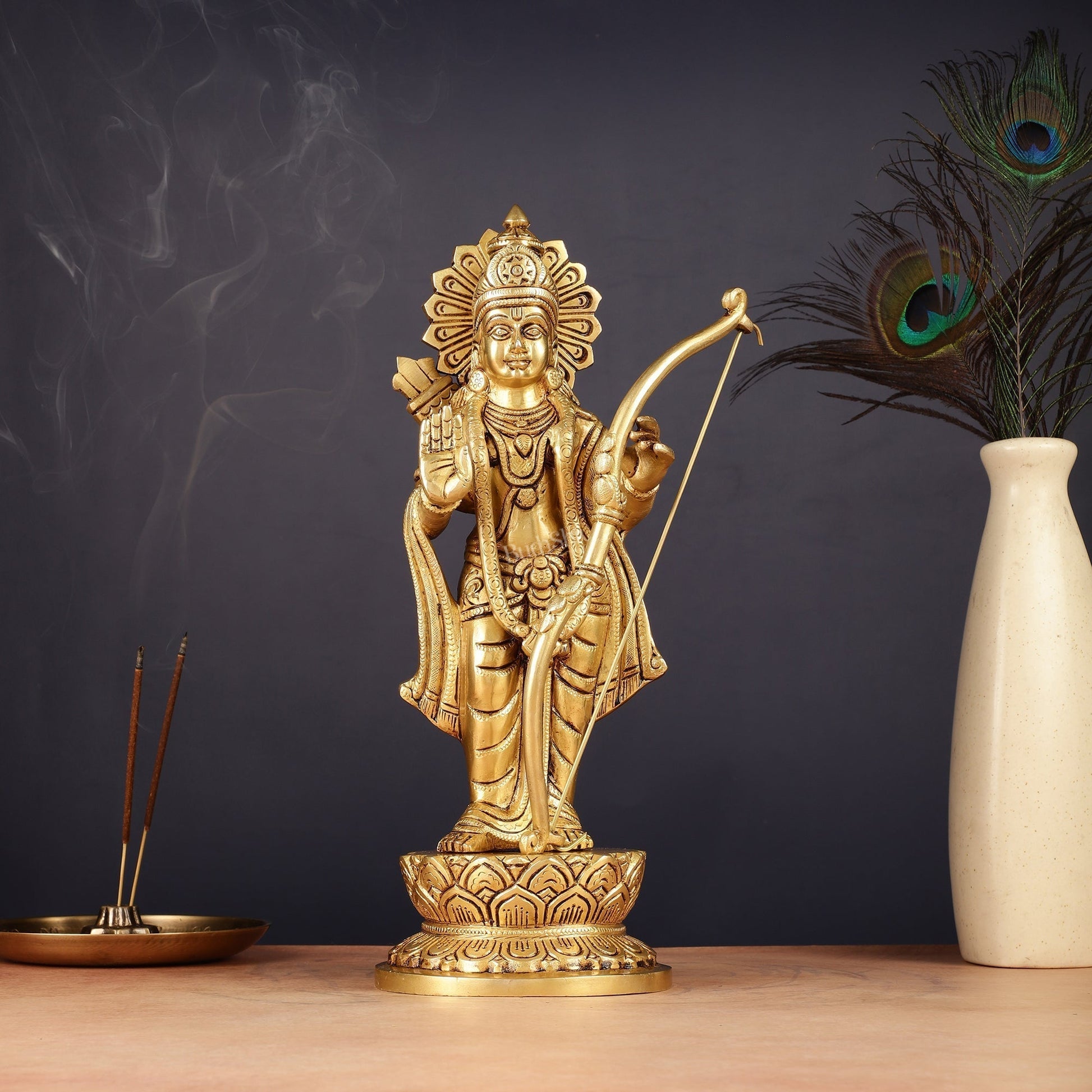 Pure Brass Lord Shri Ram Statue | Aashirwad Mudra | 12" - Sama Homes Idol - Brass Sculpture - Eco-friendly - Sama Homes