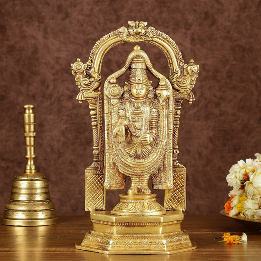 Pure Brass Lord Tirupati Balaji Statue | Height: 12 inch - Sama Homes Idol - Brass Sculpture