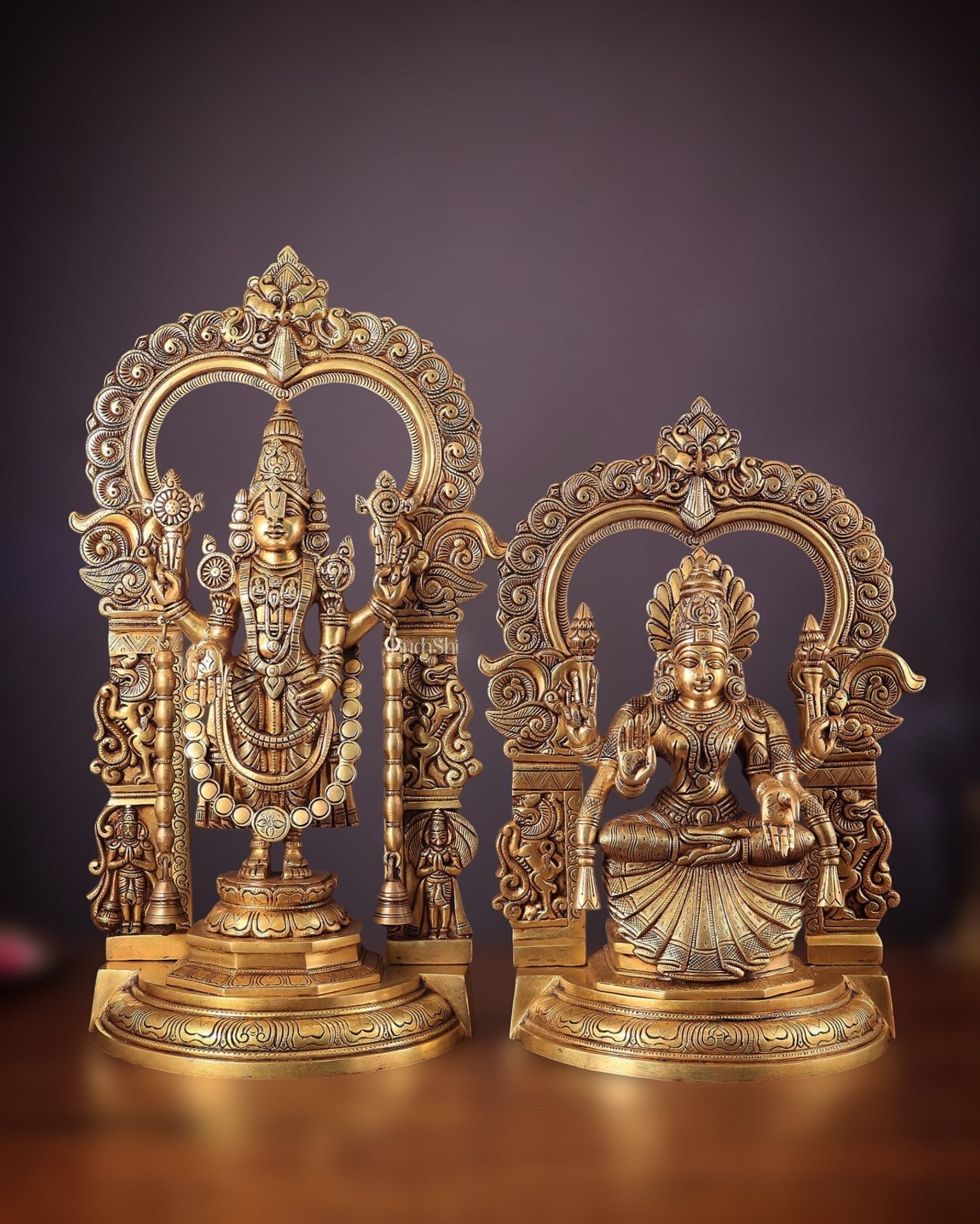 Pure Brass Lord Tirupati Balaji Venkateshwara Swamy with Goddess Padmavathi Thayar Idol Set - 22" - Sama Homes Idol - Brass Sculpture - Eco-friendly - Sama Homes