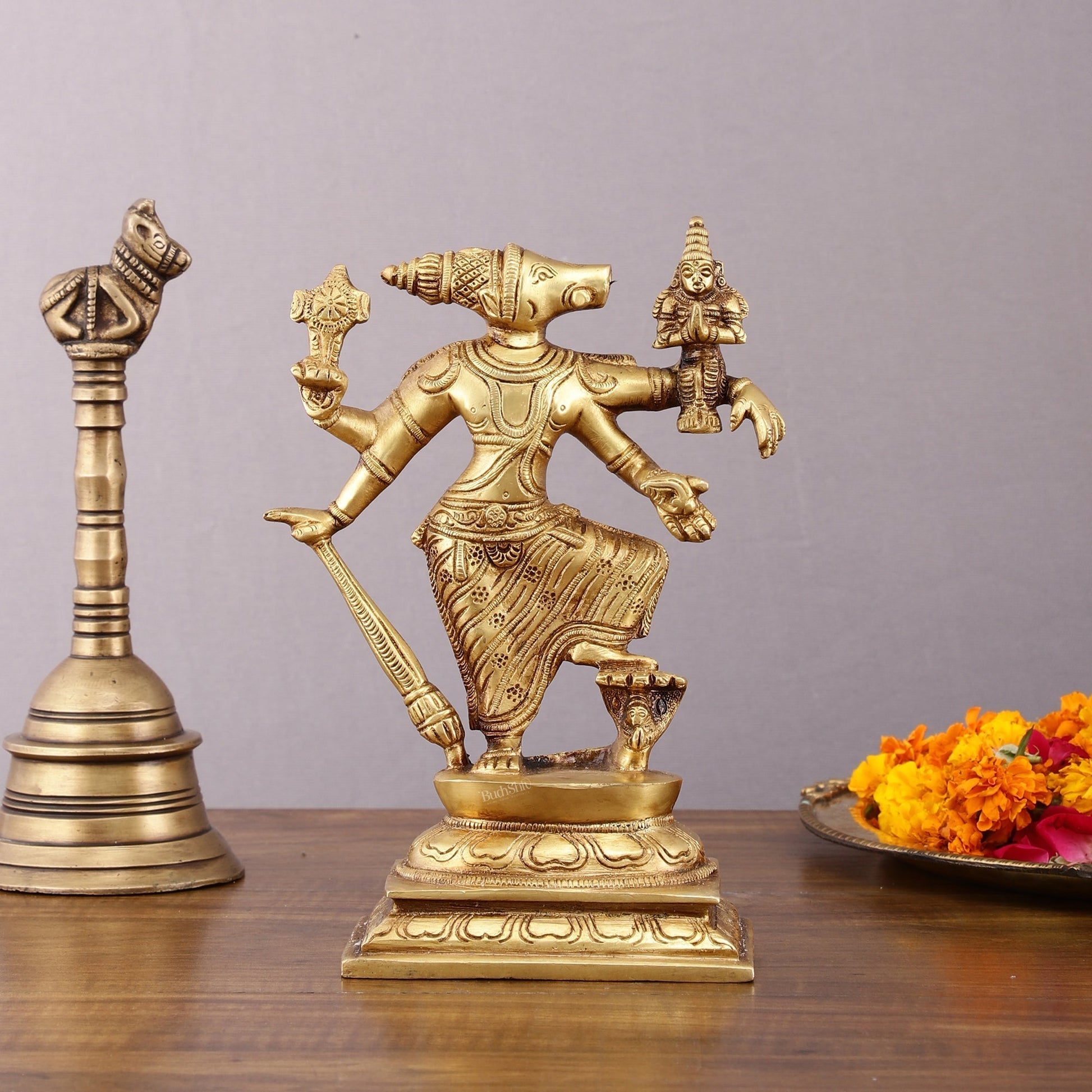 Pure Brass Lord Varaha with Goddess Lakshmi & Bhumi Devi – 8.5 inch - Sama Homes Idol - Brass Sculpture - Eco-friendly - Sama Homes