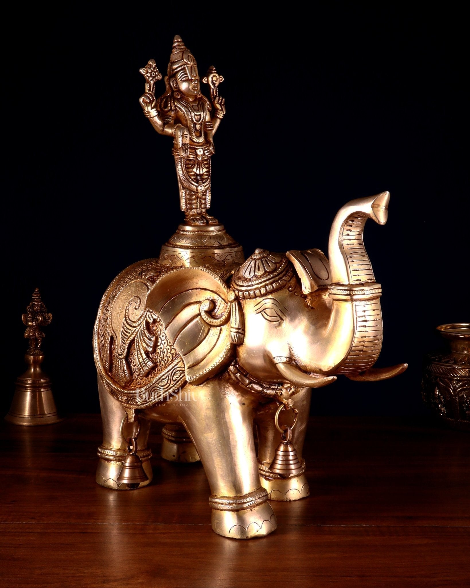 Pure Brass Lord Venkateshwara Swamy on Elephant – 16.5” - Sama Homes Idol - Brass Sculpture - Eco-friendly - Sama Homes