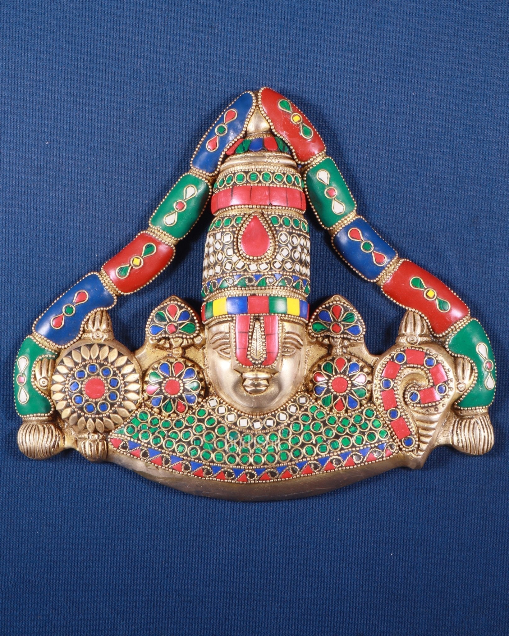 Pure Brass Lord Venkateshwara Tirupati Balaji face Wall Hanging stonework 10 inch - Sama Homes Idol - Brass Sculpture - Eco-friendly - Sama Homes