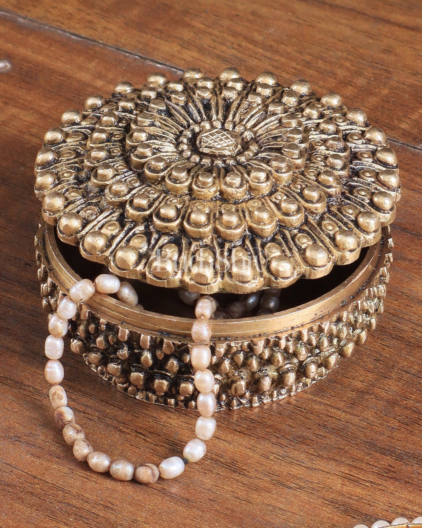 Pure Brass Mandala Design Kumkum Box / Multipurpose Box small - Sama Homes Idol - Brass Sculpture