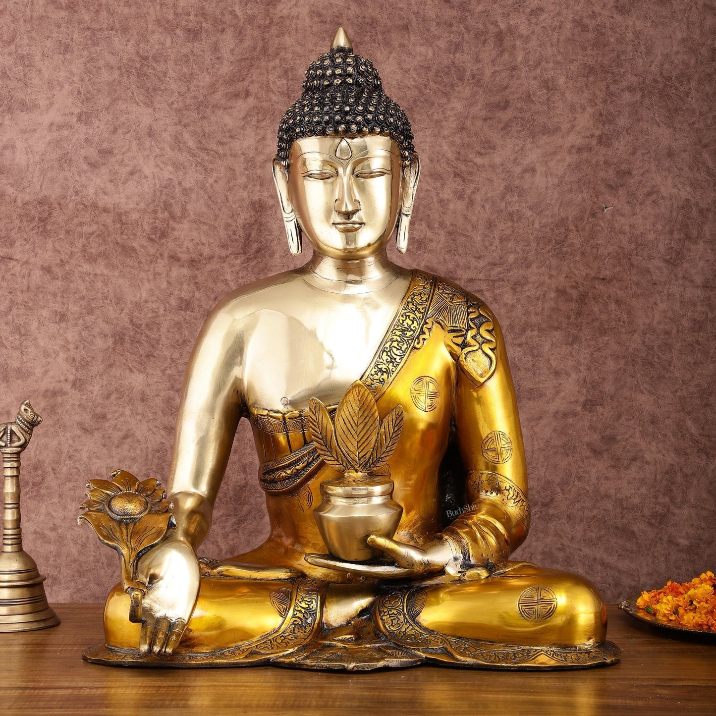 Pure Brass Medicine Healing Buddha Statue 23" - Sama Homes Idol - Brass Sculpture