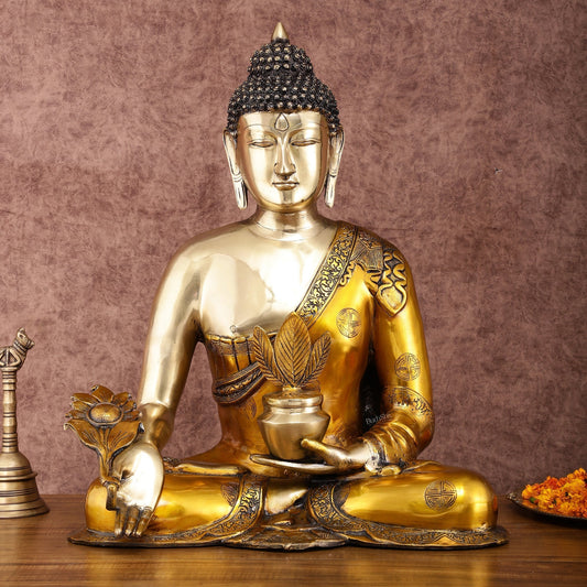 Pure Brass Medicine Healing Buddha Statue 23" - Sama Homes Idol - Brass Sculpture