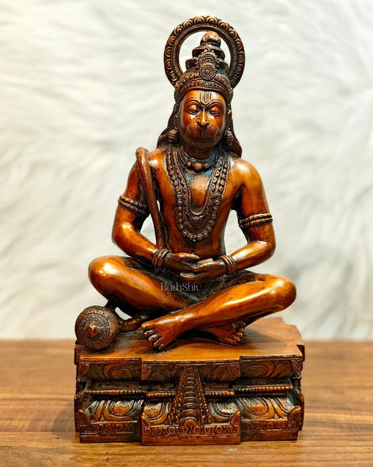 Pure Brass Meditation Hanuman Statue - 15-Inch - Sama Homes Idol - Brass Sculpture