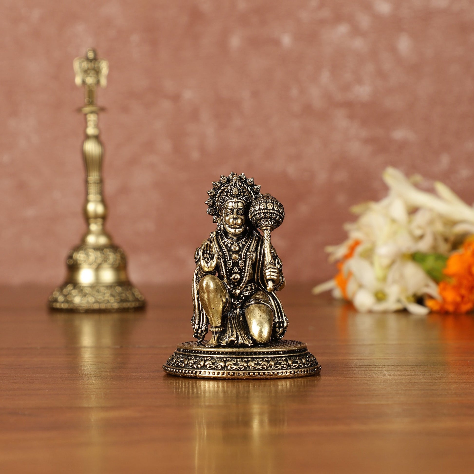 Pure Brass Miniature Lord Hanuman Idol - 2.5 Inch - Sama Homes Idol - Brass Sculpture - Eco-friendly - Sama Homes