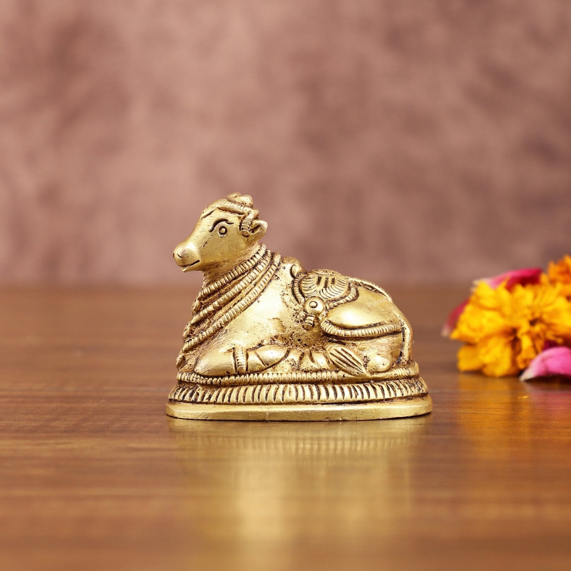 Pure Brass Miniature Nandi Idol | 2.2-inch, 260 gm - Sama Homes Idol - Brass Sculpture - Eco-friendly - Sama Homes