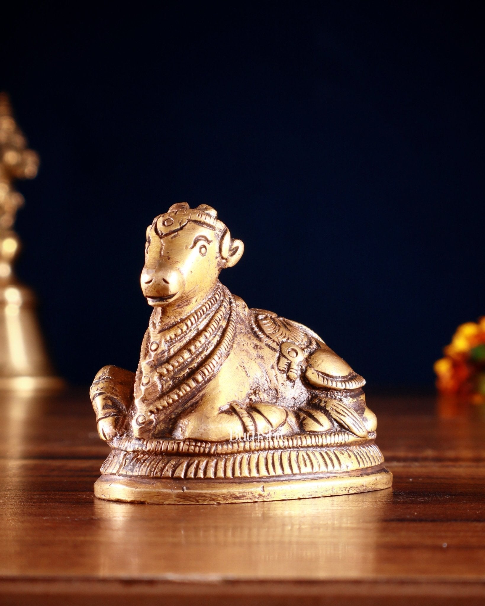 Pure Brass Miniature Nandi Idol | 2.2-inch antique tone - Sama Homes Idol - Brass Sculpture - Eco-friendly - Sama Homes