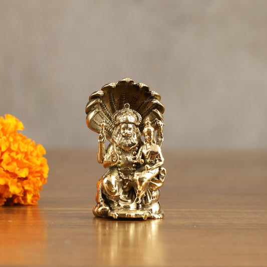 Pure Brass Miniature Narsimha Lakshmi Idol - 2 Inch - Sama Homes Idol - Brass Sculpture
