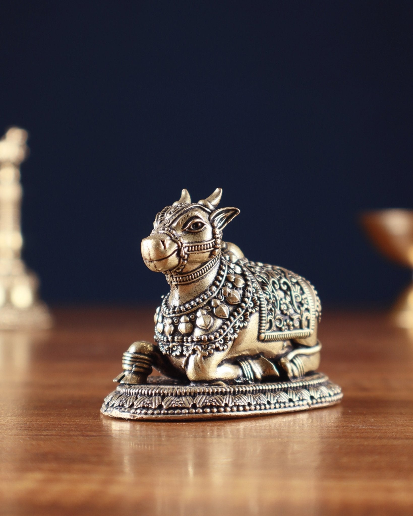 Pure Brass Nandi Bull Miniature Idol – Superfine - Sama Homes Idol - Brass Sculpture - Eco-friendly - Sama Homes