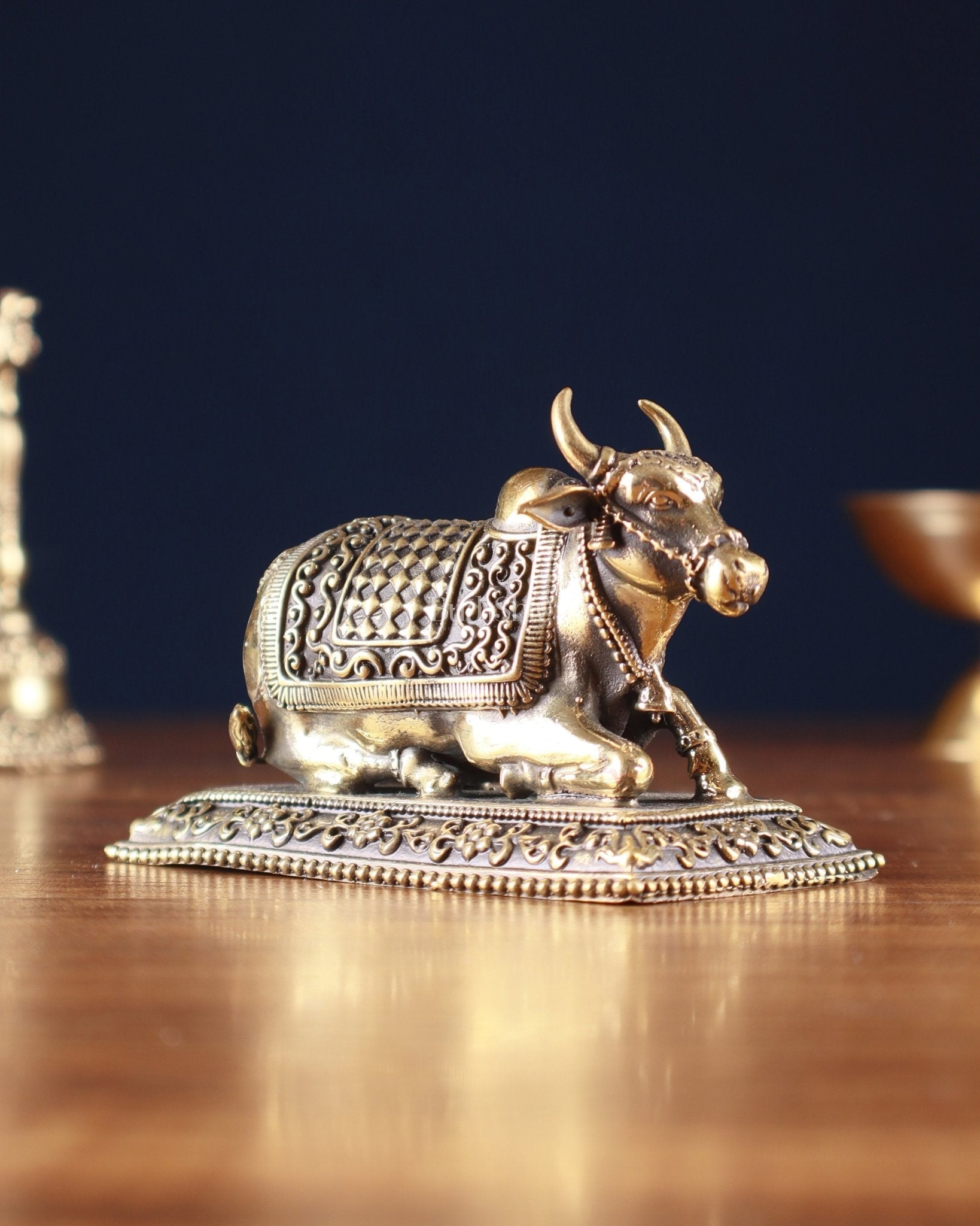 Pure Brass nandi Idol – Superfine, 4" - Sama Homes Idol - Brass Sculpture - Eco-friendly - Sama Homes