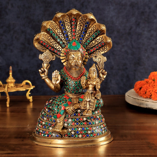 Pure Brass Narasimha Lakshmi idol  10" - Sama Homes Idol - Brass Sculpture