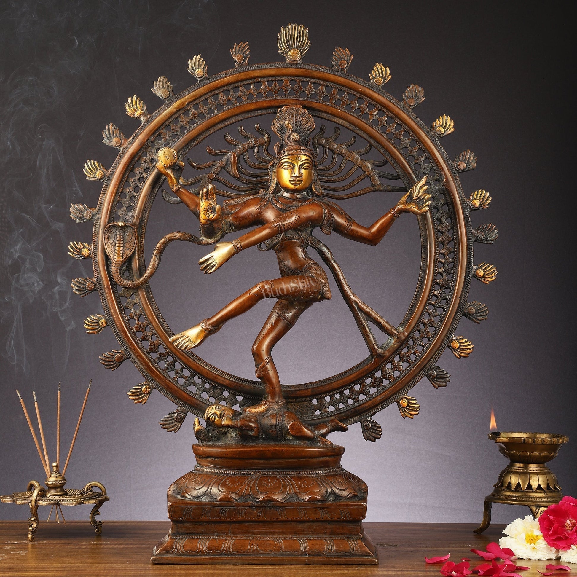 Pure Brass Nataraja Statue | 24" antique Tone - Sama Homes Idol - Brass Sculpture - Eco-friendly - Sama Homes