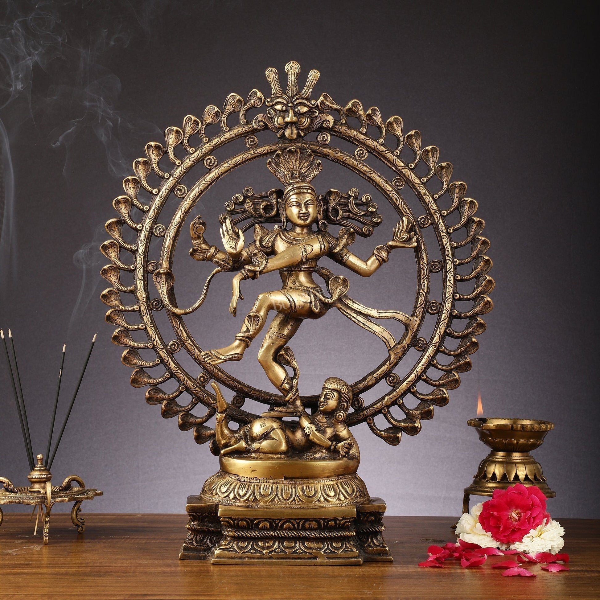 Pure Brass Nataraja Statue with Snake Adornments - 19 Inch Sculpture - Sama Homes Idol - Brass Sculpture - Eco-friendly - Sama Homes
