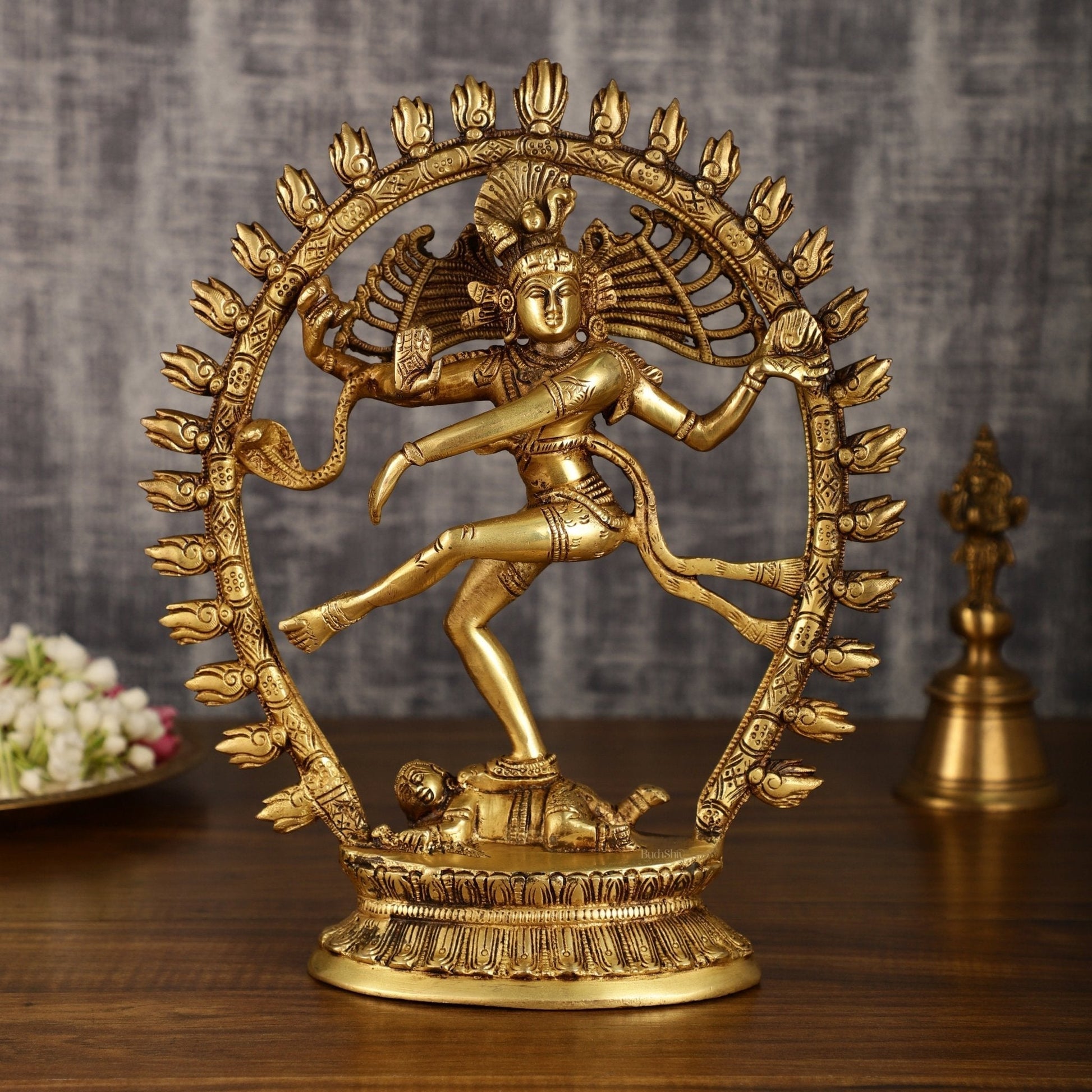 Pure Brass Nataraja statue with Oval Ring | 12 Inch Height | 3.2 KG - Sama Homes Idol - Brass Sculpture - Eco-friendly - Sama Homes