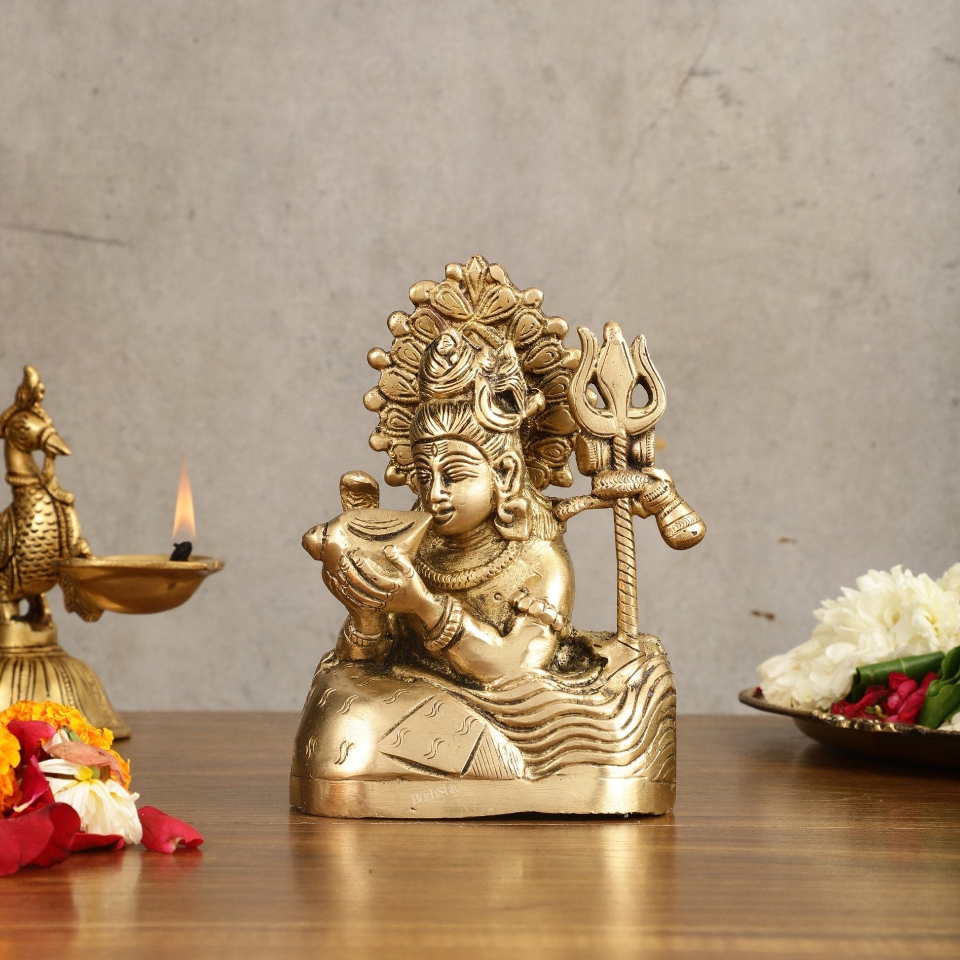 Pure Brass Neelkantha Shiva Drinking Halala Sculpture - 6 in Height - Sama Homes Idol - Brass Sculpture - Eco-friendly - Sama Homes