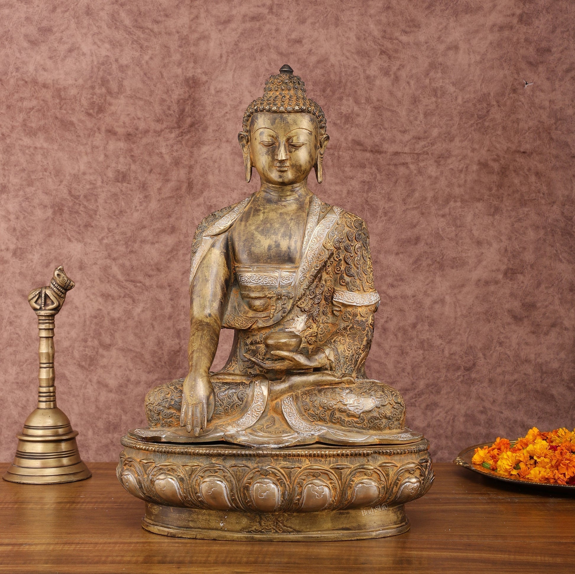 Pure Brass Nirvana Buddha Statue 17" Vintage - Sama Homes Idol - Brass Sculpture - Eco-friendly - Sama Homes