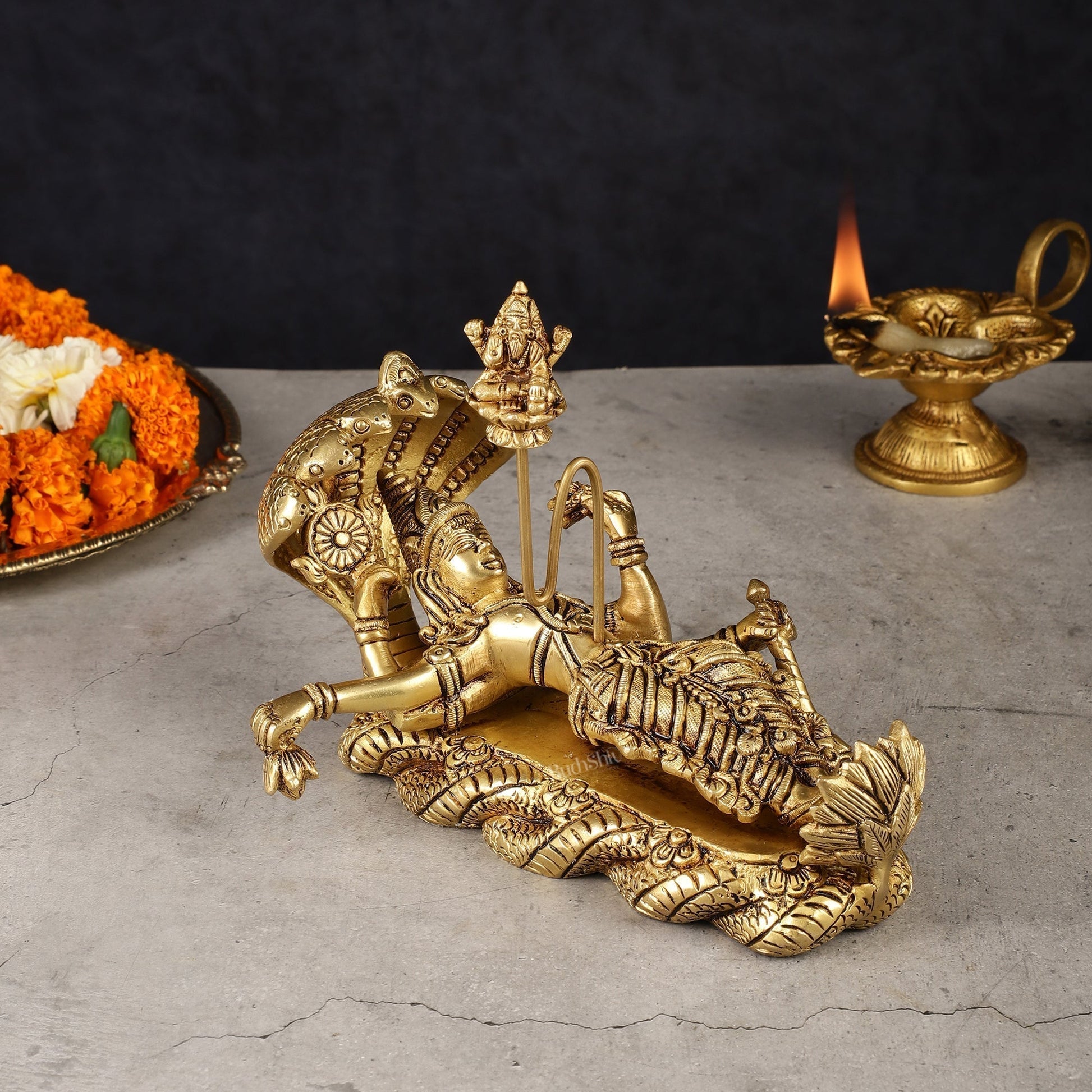 Pure Brass Padmanabha Swamy Idol 8" - Sama Homes Idol - Brass Sculpture - Eco-friendly - Sama Homes