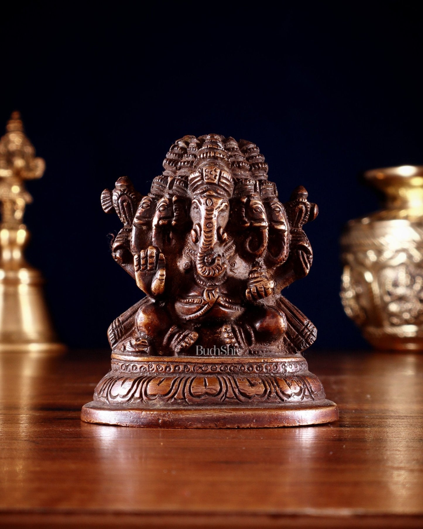 Pure Brass Panchmukhi Ganapati Idol 3.5" - Sama Homes Idol - Brass Sculpture