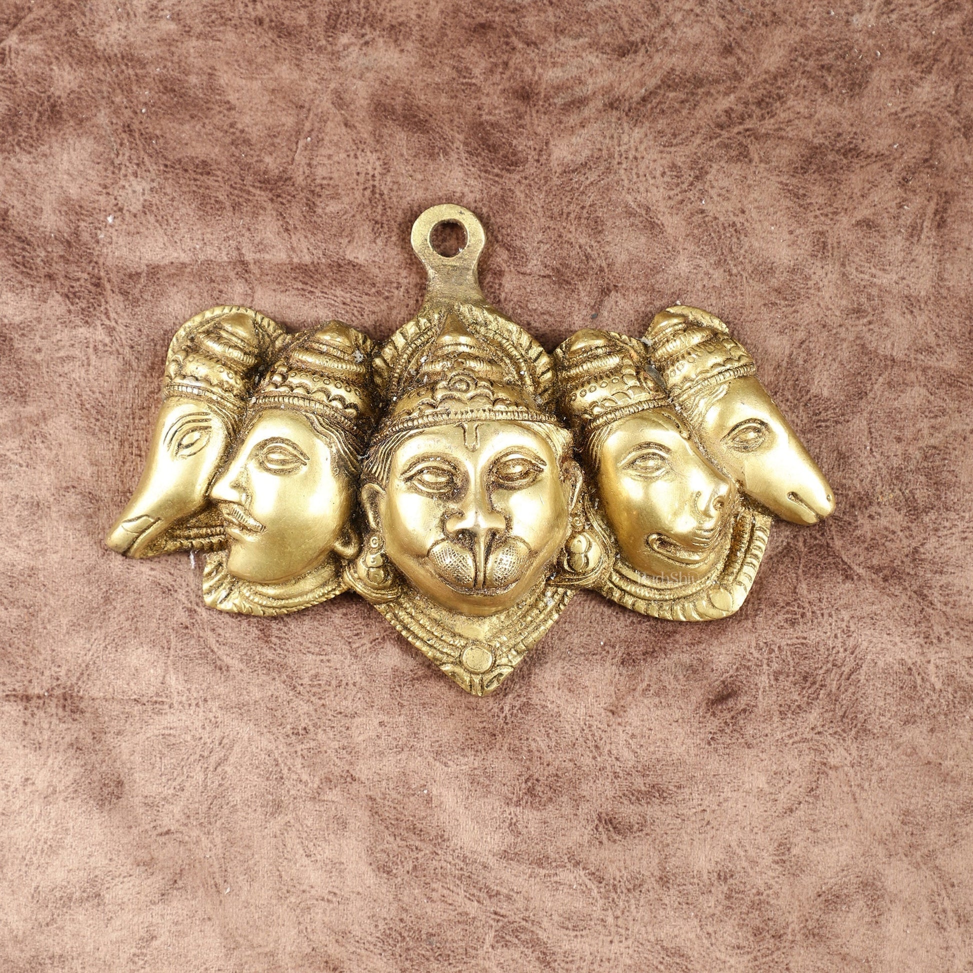 Pure Brass Panchmukhi Hanuman 5 Faces Wall Hanging – 4.5 Inch - Sama Homes Idol - Brass Sculpture - Eco-friendly - Sama Homes
