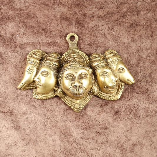 Pure Brass Panchmukhi Hanuman 5 Faces Wall Hanging – 4.5 Inch - Sama Homes Idol - Brass Sculpture