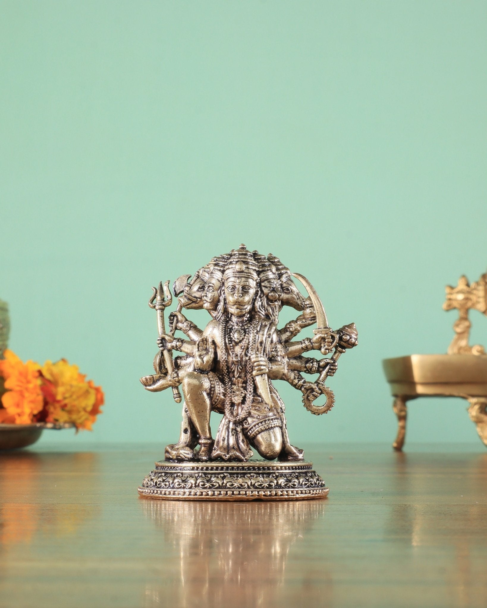 Pure Brass Panchmukhi Hanuman Idol - 3 inch - Sama Homes Idol - Brass Sculpture - Eco-friendly - Sama Homes
