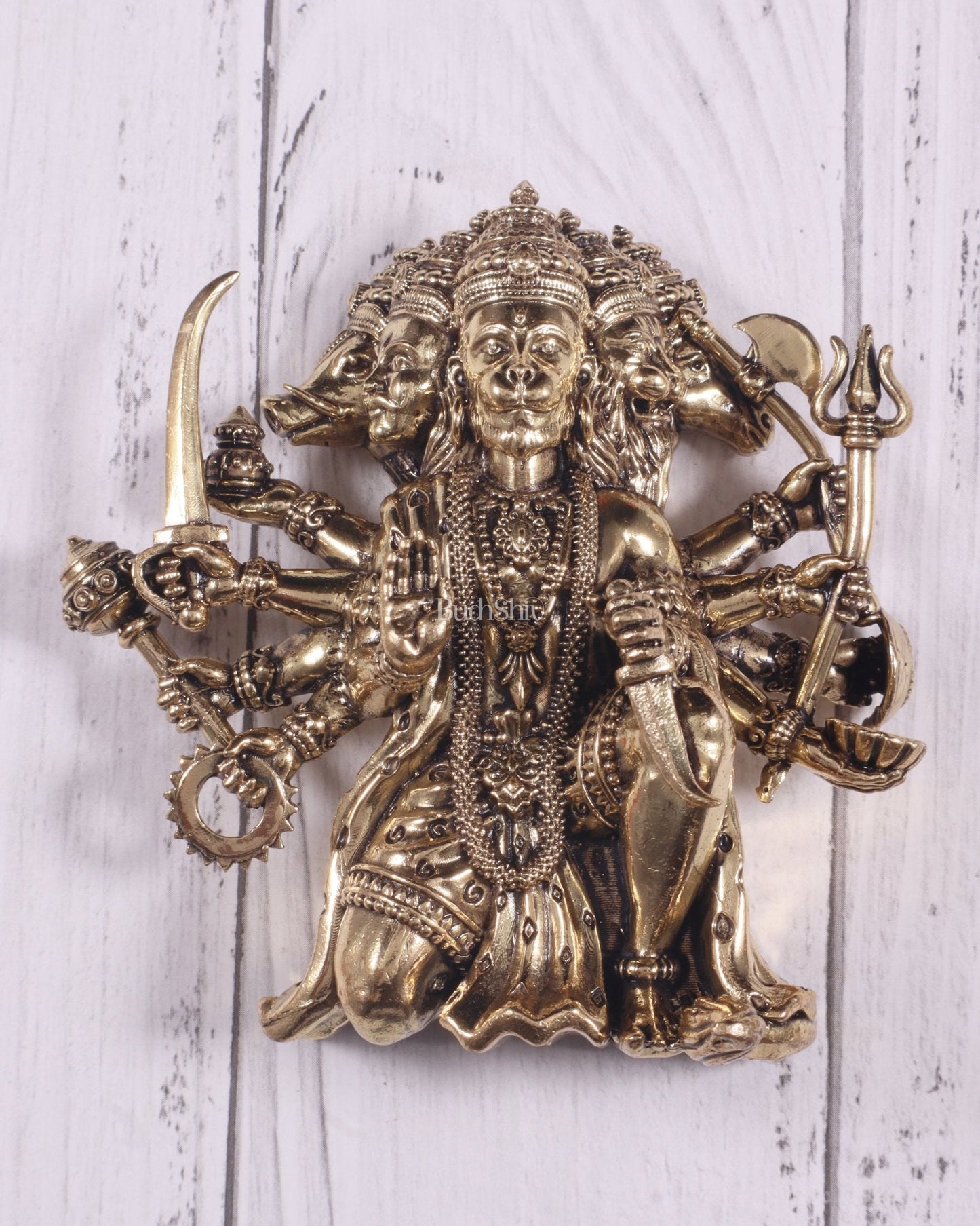 Pure Brass Panchmukhi Hanuman Wall Hanging – Divine Protection 4" - Sama Homes Idol - Brass Sculpture