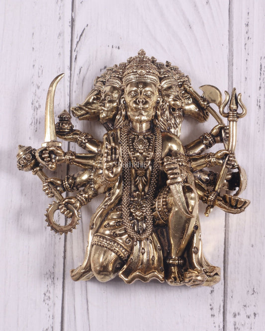 Pure Brass Panchmukhi Hanuman Wall Hanging – Divine Protection 4" - Sama Homes Idol - Brass Sculpture