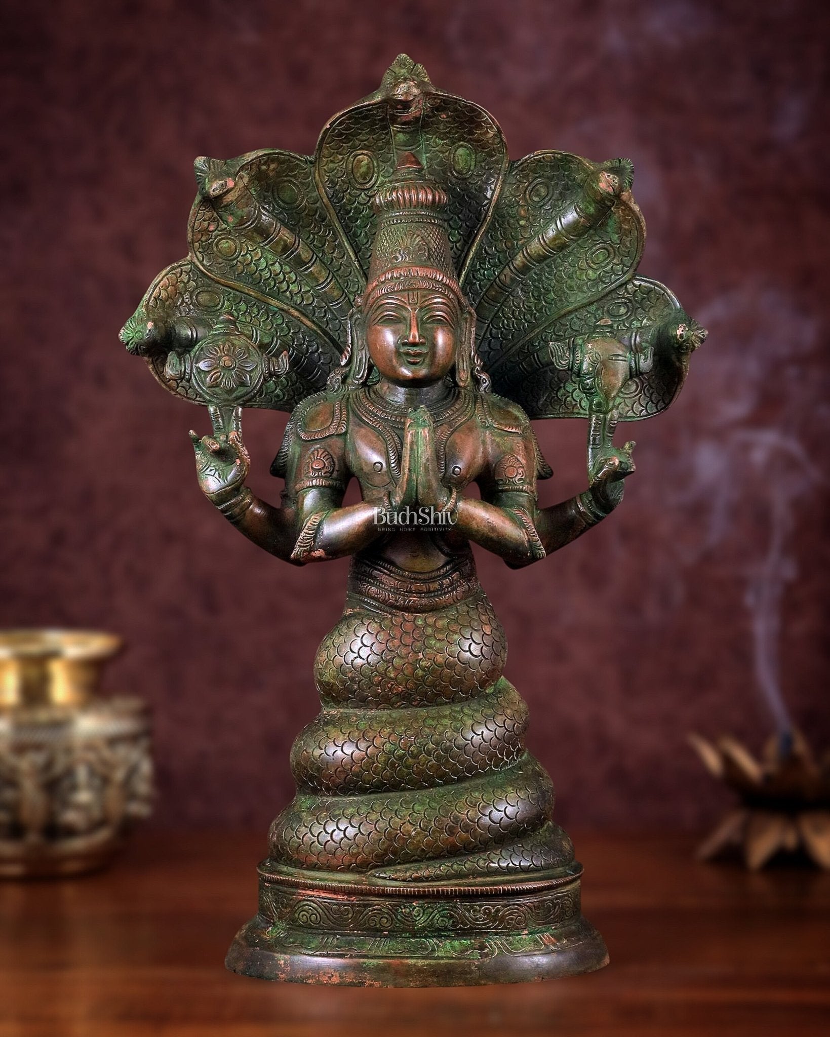 Pure Brass Patanjali Statue 15" green patina - Sama Homes Idol - Brass Sculpture - Eco-friendly - Sama Homes
