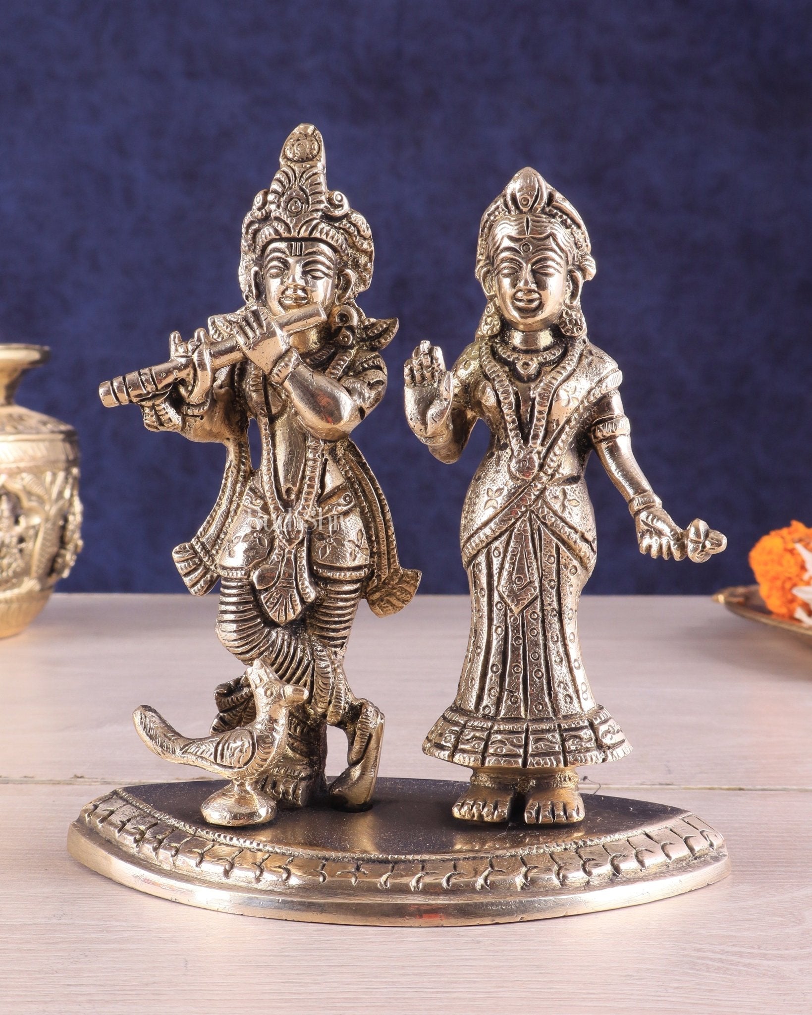 Pure Brass Radha Krishna Idol – 7 Inch | Divine Love Sculpture - Sama Homes Idol - Brass Sculpture - Eco-friendly - Sama Homes