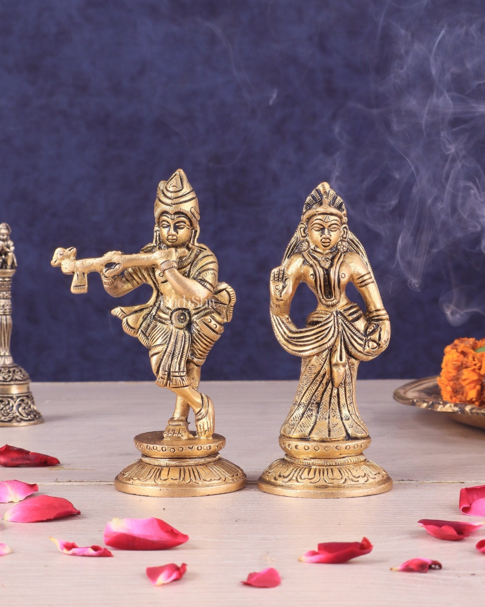 Pure Brass Radha Krishna Idols - Superfine Pair 4.5" - Sama Homes Idol - Brass Sculpture - Eco-friendly - Sama Homes