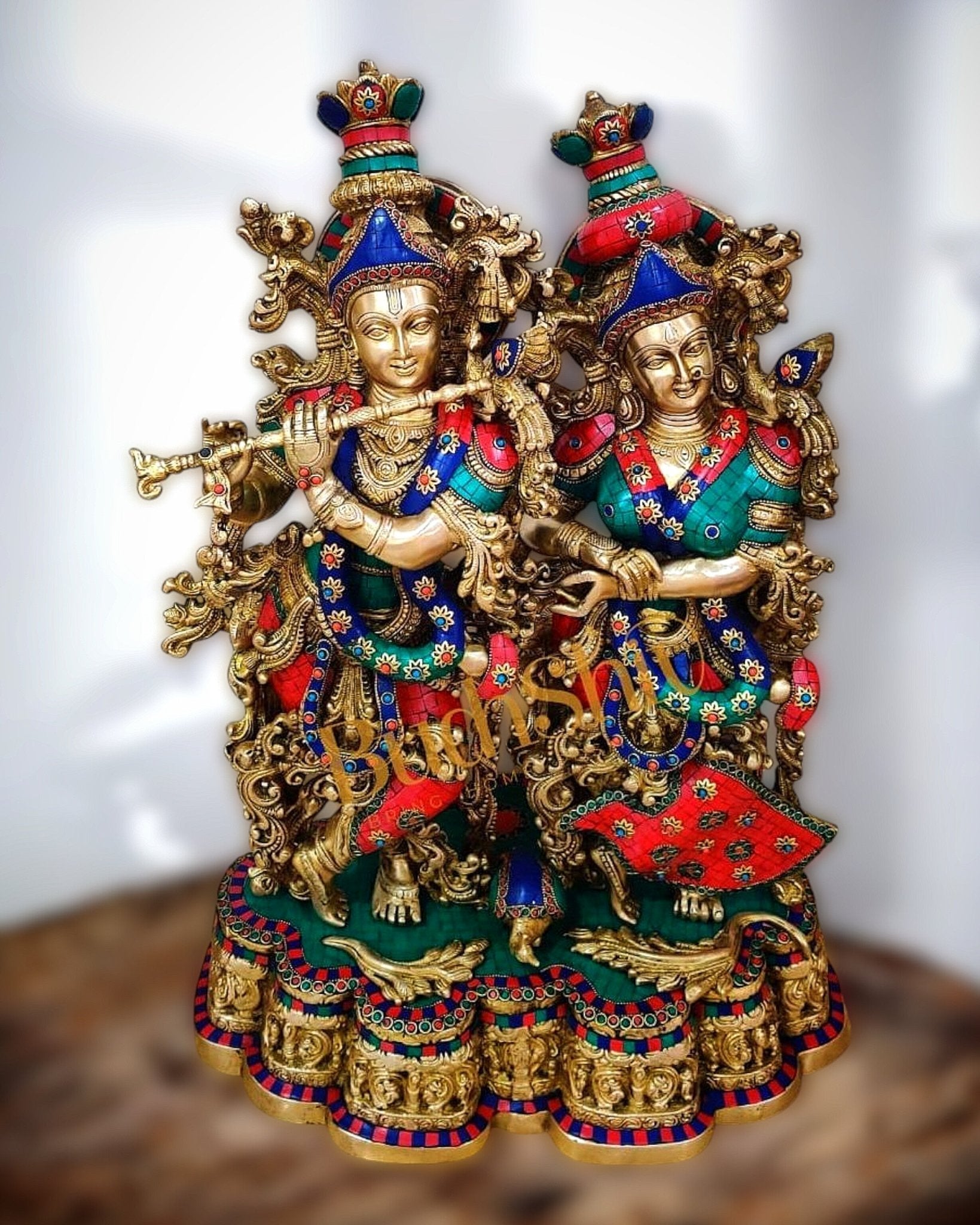 Pure Brass Radha Krishna Standing Idol – 29"x19"x12.5", - Sama Homes Idol - Brass Sculpture - Eco-friendly - Sama Homes