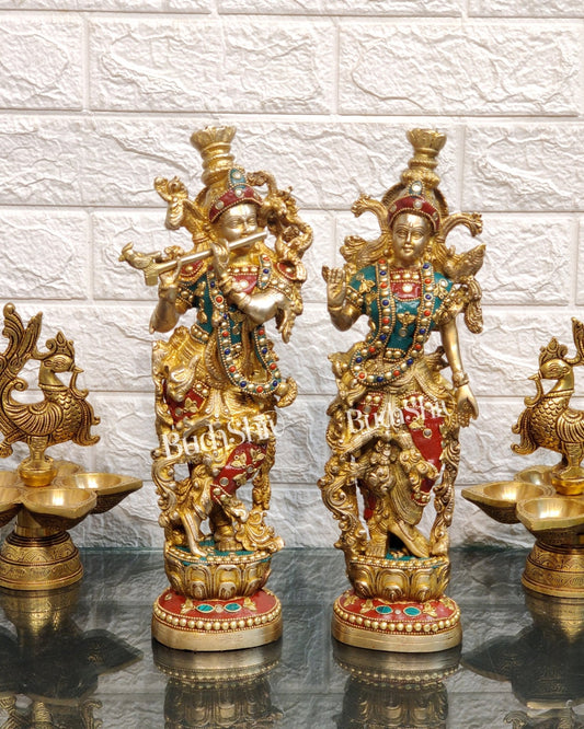 Sama Homes-radha krishna brass idols 14 with stonework 1