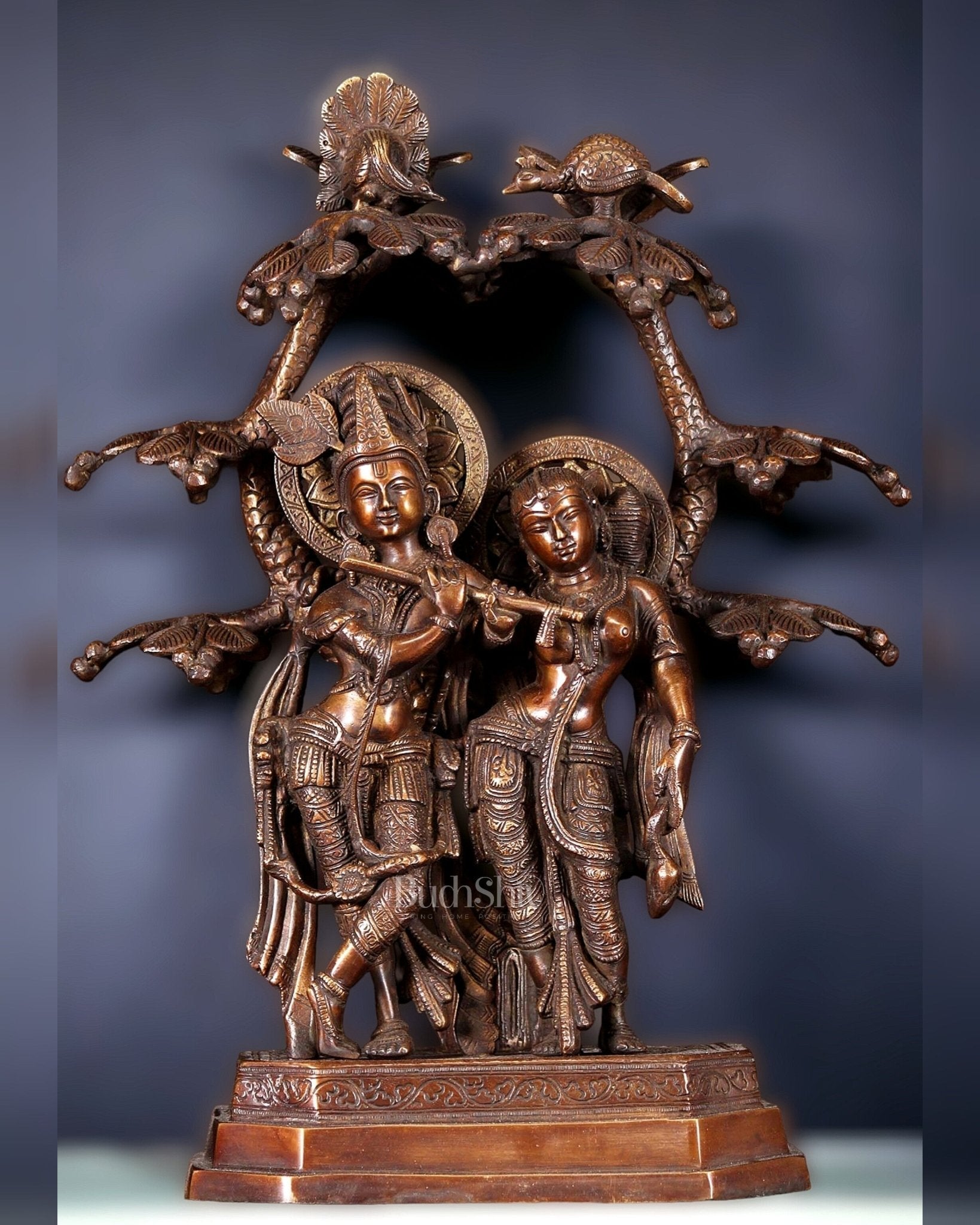 Pure Brass Radha krishna under tree idol 17 inch - Sama Homes Idol - Brass Sculpture - Eco-friendly - Sama Homes