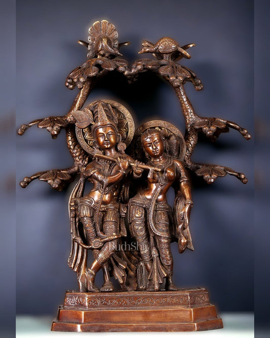 Pure Brass Radha krishna under tree idol 17 inch - Sama Homes Idol - Brass Sculpture