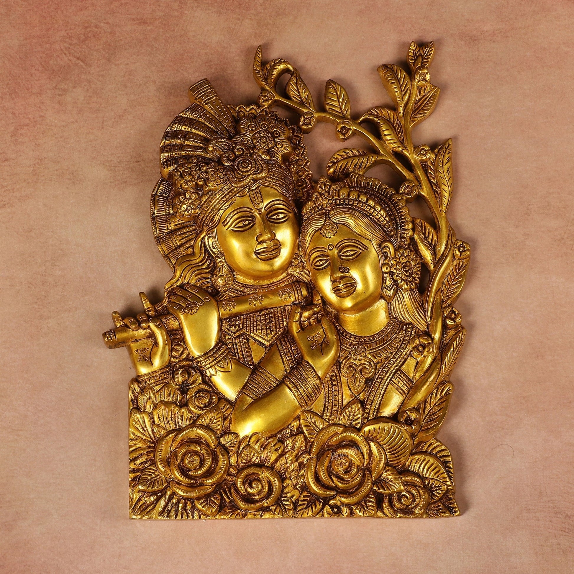 Pure Brass Radha Krishna Wall Hanging 14" - Sama Homes Idol - Brass Sculpture - Eco-friendly - Sama Homes