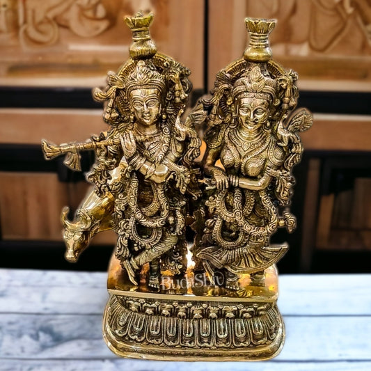 Sama Homes-pure brass radha krishna with cow 21 inches 1