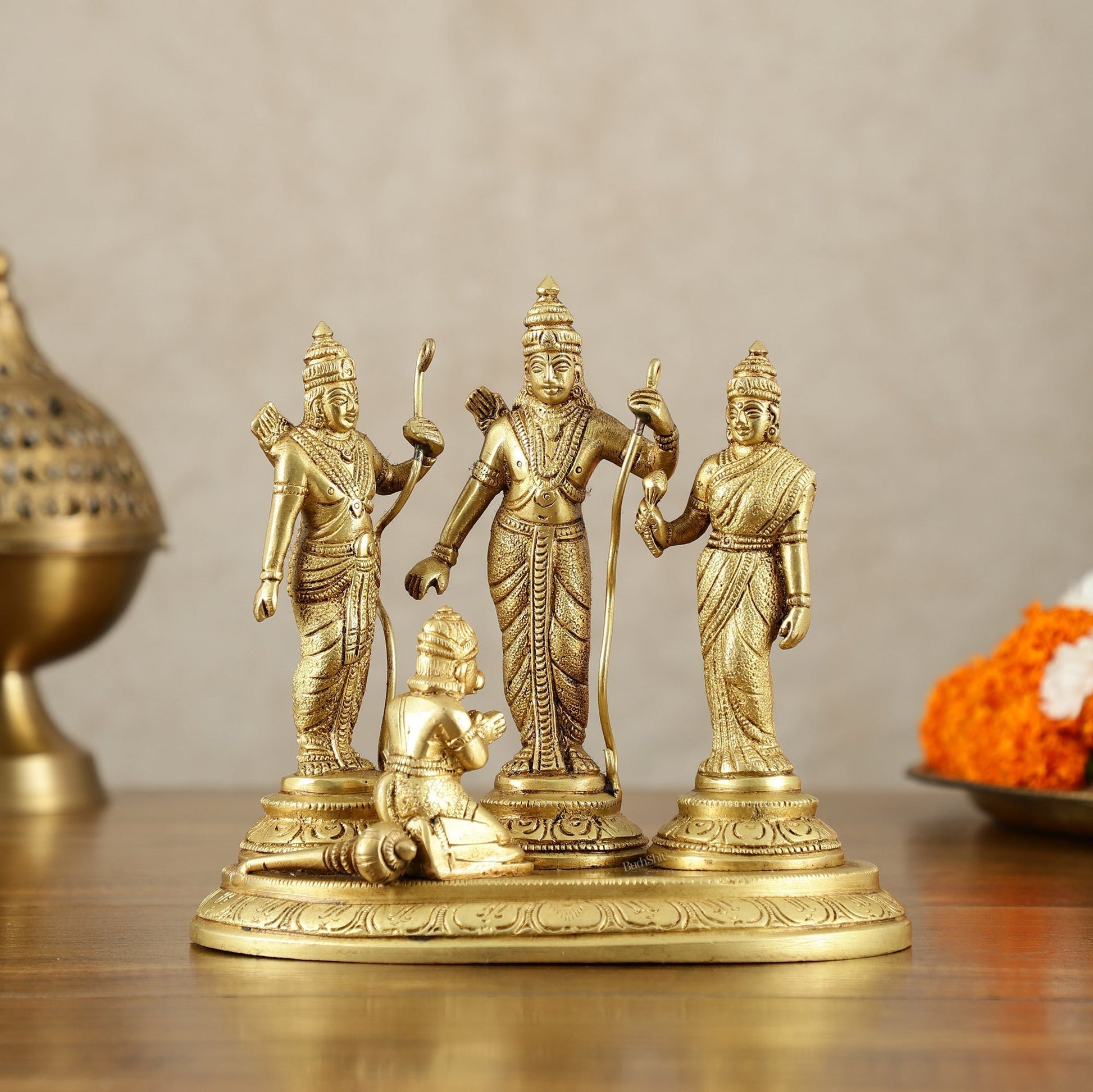Pure Brass Ram Darbar Idol – matte Finish, 7" Height, 2 kg - Sama Homes Idol - Brass Sculpture - Eco-friendly - Sama Homes